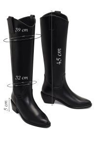 چکمه زنانه کابوی چرم مشکی پاشنه‌کوتاه دری مد