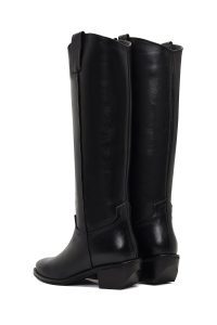 چکمه زنانه کابوی چرم مشکی پاشنه‌کوتاه دری مد