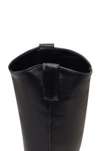 چکمه زنانه کابوی چرم مشکی پاشنه‌کوتاه دری مد