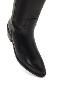 چکمه زنانه کابوی چرم مشکی پاشنه‌کوتاه دری مد