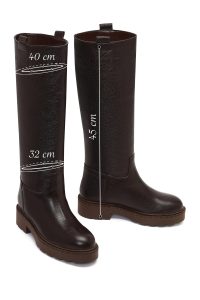 چکمه چرمی زنانه قهوه‌ای زیره ضخیم دری‌مد