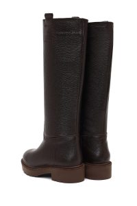 چکمه چرمی زنانه قهوه‌ای زیره ضخیم دری‌مد