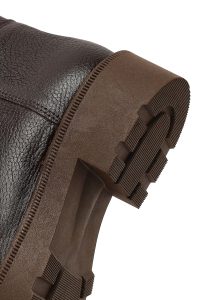 چکمه چرمی زنانه قهوه‌ای زیره ضخیم دری‌مد