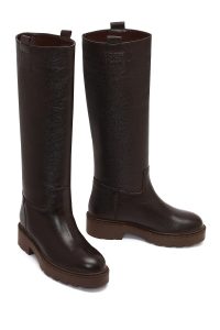 چکمه چرمی زنانه قهوه‌ای زیره ضخیم دری‌مد