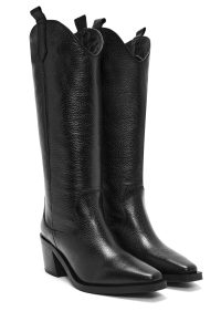 چکمه کابوی زنانه مشکی چرمی پاشنه‌دار دری مد