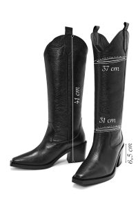 چکمه کابوی زنانه مشکی چرمی پاشنه‌دار دری مد