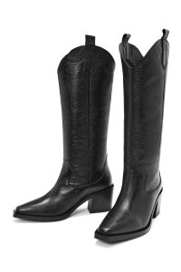 چکمه کابوی زنانه مشکی چرمی پاشنه‌دار دری مد