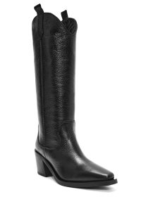 چکمه کابوی زنانه مشکی چرمی پاشنه‌دار دری مد