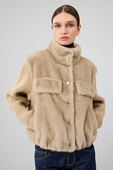 کاپشن تدی زنانه بژ کوتاه Cortina دری مد