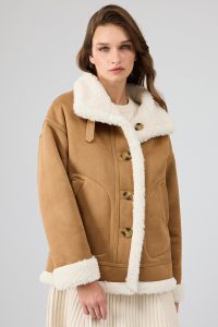 کاپشن تدی چرمی زنانه کاراملی دوطرفه Oslo دری مد