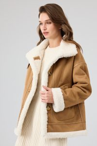 کاپشن تدی چرمی زنانه کاراملی دوطرفه Oslo دری مد