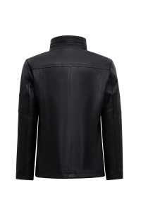 کاپشن زنانه Diana چرم مشکی اورسایز یقه‌خزدار دری مد