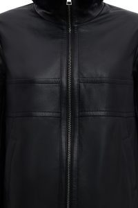 کاپشن زنانه Diana چرم مشکی اورسایز یقه‌خزدار دری مد