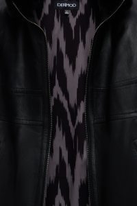 کاپشن زنانه Diana چرم مشکی اورسایز یقه‌خزدار دری مد