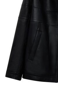 کاپشن زنانه Diana چرم مشکی اورسایز یقه‌خزدار دری مد