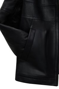 کاپشن زنانه Diana چرم مشکی اورسایز یقه‌خزدار دری مد