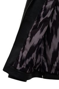 کاپشن زنانه Diana چرم مشکی اورسایز یقه‌خزدار دری مد