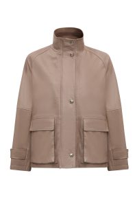 کاپشن زنانه Fancy چرم بژ اورسایز یقه‌خوابیده دری مد