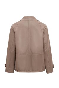 کاپشن زنانه Fancy چرم بژ اورسایز یقه‌خوابیده دری مد