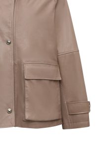 کاپشن زنانه Fancy چرم بژ اورسایز یقه‌خوابیده دری مد