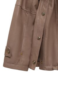 کاپشن زنانه Fancy چرم بژ اورسایز یقه‌خوابیده دری مد