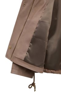 کاپشن زنانه Fancy چرم بژ اورسایز یقه‌خوابیده دری مد