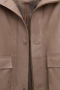 کاپشن زنانه Fancy چرم بژ اورسایز یقه‌خوابیده دری مد