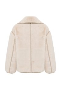 کاپشن زنانه Malmö چرم تدی بژ اورسایز یقه‌خوابیده دری مد