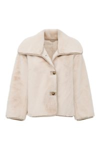 کاپشن زنانه Malmö چرم تدی بژ اورسایز یقه‌خوابیده دری مد