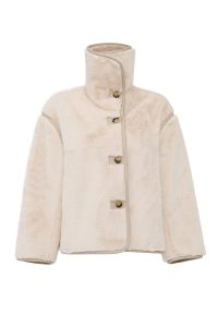 کاپشن زنانه Malmö چرم تدی بژ اورسایز یقه‌خوابیده دری مد