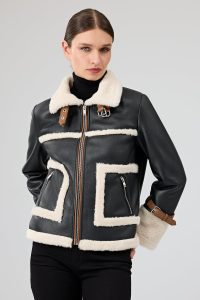 کاپشن زنانه Megeve تدی مشکی کوتاه دری مد