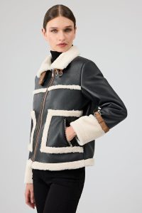 کاپشن زنانه Megeve تدی مشکی کوتاه دری مد