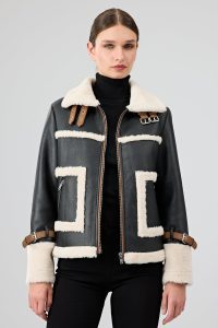 کاپشن زنانه Megeve تدی مشکی کوتاه دری مد