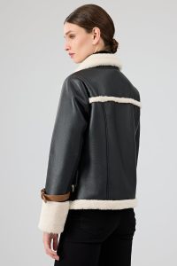 کاپشن زنانه Megeve تدی مشکی کوتاه دری مد