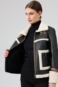 کاپشن زنانه Megeve تدی مشکی کوتاه دری مد