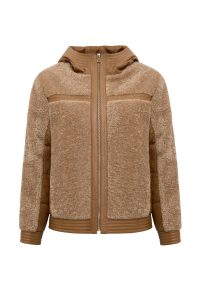 کاپشن زنانه Prag چرم تدی خردلی کلاه‌دار دری مد