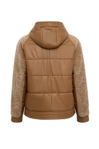 کاپشن زنانه Prag چرم تدی خردلی کلاه‌دار دری مد