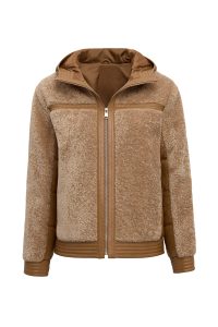 کاپشن زنانه Prag چرم تدی خردلی کلاه‌دار دری مد