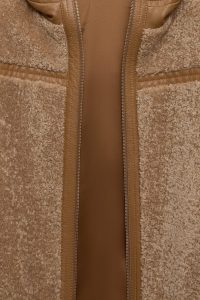 کاپشن زنانه Prag چرم تدی خردلی کلاه‌دار دری مد