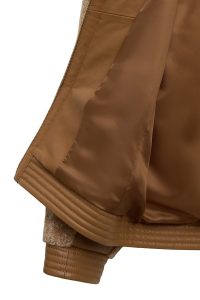 کاپشن زنانه Prag چرم تدی خردلی کلاه‌دار دری مد