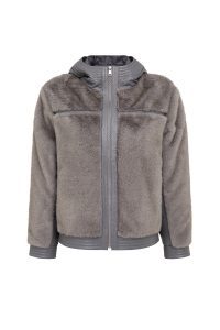 کاپشن زنانه Prag چرم تدی طوسی کلاه‌دار دری مد