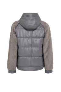 کاپشن زنانه Prag چرم تدی طوسی کلاه‌دار دری مد