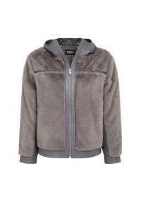 کاپشن زنانه Prag چرم تدی طوسی کلاه‌دار دری مد