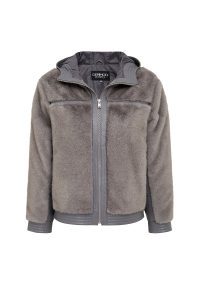 کاپشن زنانه Prag چرم تدی طوسی کلاه‌دار دری مد