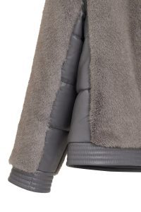 کاپشن زنانه Prag چرم تدی طوسی کلاه‌دار دری مد