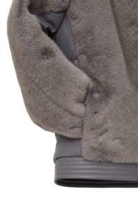 کاپشن زنانه Prag چرم تدی طوسی کلاه‌دار دری مد