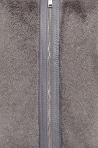 کاپشن زنانه Prag چرم تدی طوسی کلاه‌دار دری مد