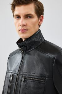 کاپشن چرم مشکی مردانه مولر دری مد