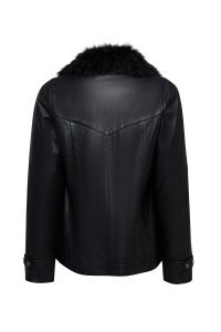 کاپشن چرمی زنانه مشکی اورسایز یقه خزدار Hannah دری مد