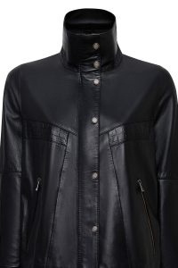 کاپشن چرمی زنانه مشکی اورسایز یقه خزدار Hannah دری مد